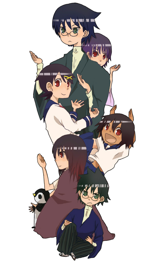 itoshiki nozomu, fuura kafuka, komori kiri, tsunetsuki matoi, sekiutsu maria tarou, and 1 more (sayonara zetsubou sensei) drawn by 00tamant