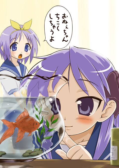 hiiragi kagami and hiiragi tsukasa (lucky star) drawn by okara