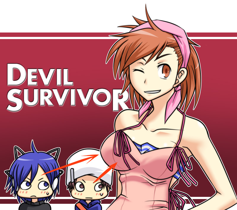 tanigawa yuzu, protagonist, and kihara atsurou (devil survivor and 1 more) drawn by tonda