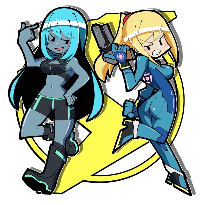 samus aran and dark samus (super smash bros. and 3 more) drawn by iriomote_umineko