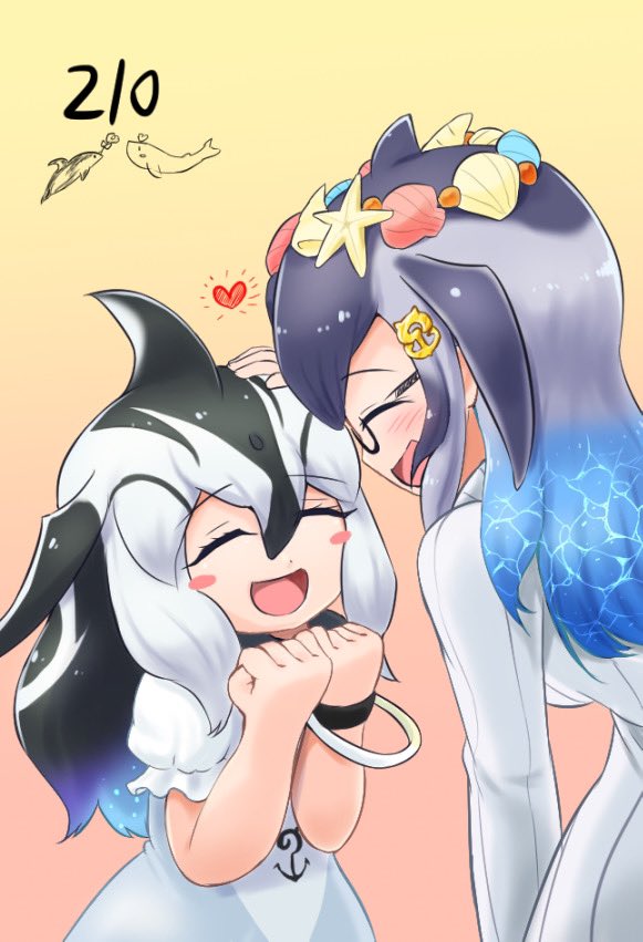 blue whale and pacific white-sided dolphin (kemono friends) drawn by tame_(sld8zoczefz9aau)