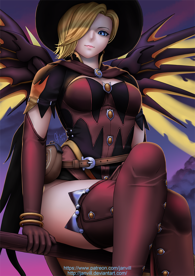 mercy and witch mercy (overwatch and 1 more) drawn by janvill