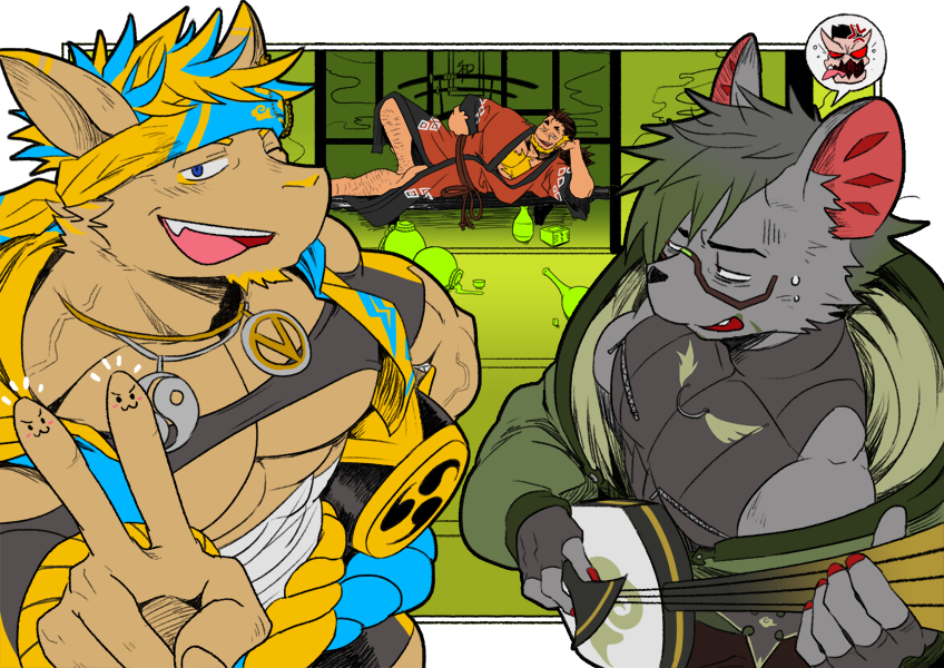 jinnosuke, rasho, rai, and fu (another eidos-r) drawn by absol_(dkqthf)