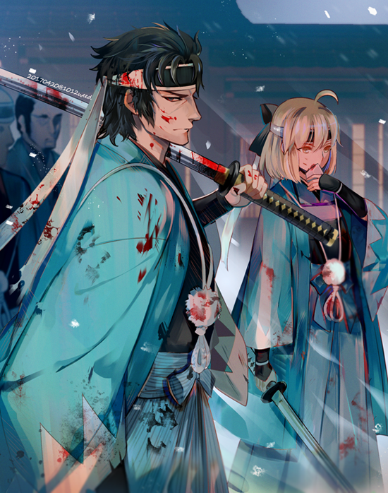okita souji and hijikata toshizou (fate and 2 more) drawn by weed_(astarone)