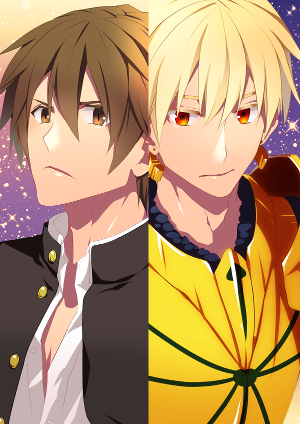 gilgamesh and kishinami hakuno (fate and 2 more) drawn by yuzuhiro_(98)