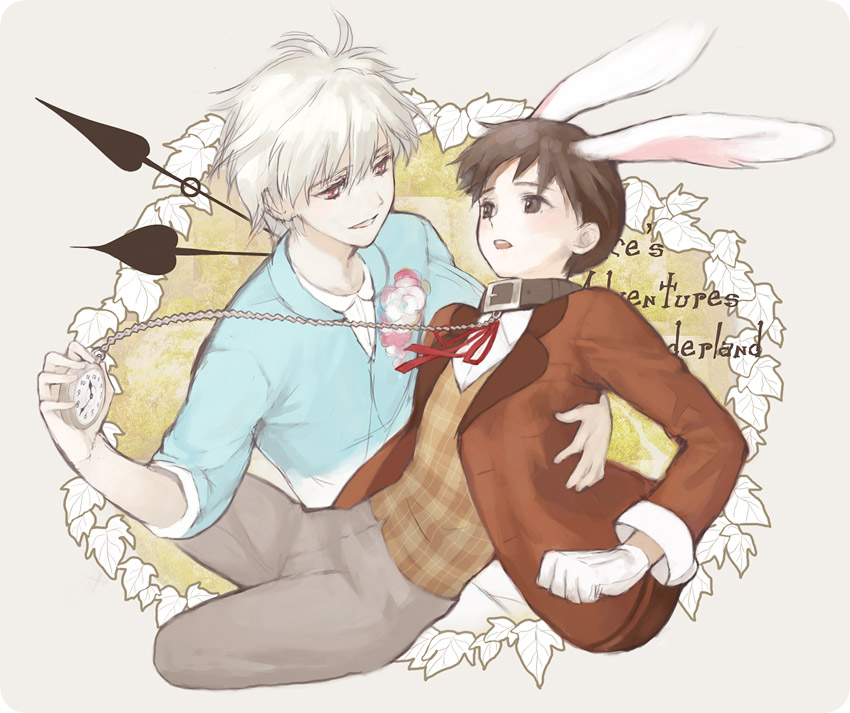 ikari shinji, nagisa kaworu, and white rabbit (neon genesis evangelion and 1 more) drawn by apfelbonbon