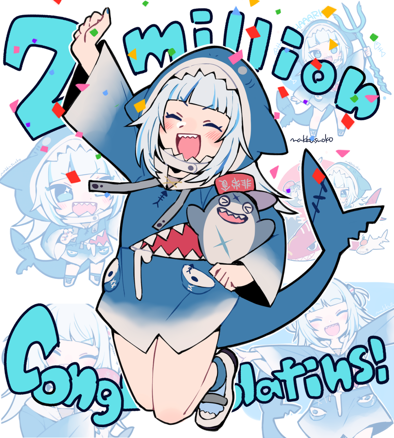 gawr gura and bloop (hololive and 1 more) drawn by do_m_kaeru