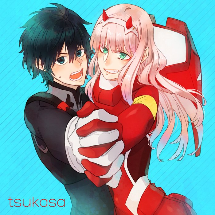 zero two and hiro (darling in the franxx) drawn by jinnai_tsukasa