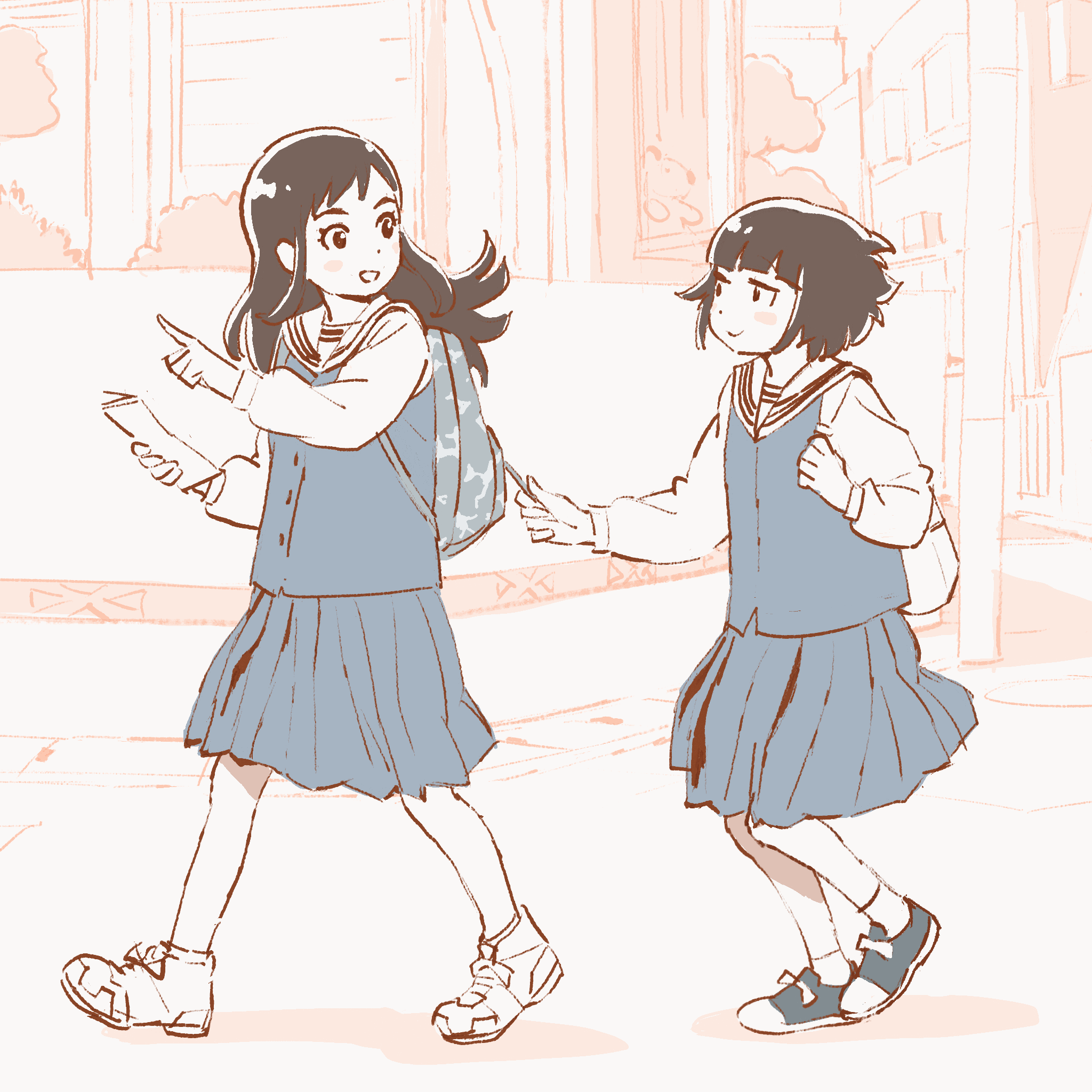komichi ayumu and aioi aoi (guruguru tekuteku) drawn by 55bata6rou