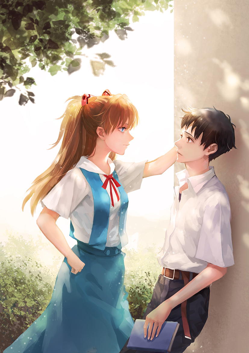 souryuu asuka langley and ikari shinji (neon genesis evangelion) drawn by wallacexi