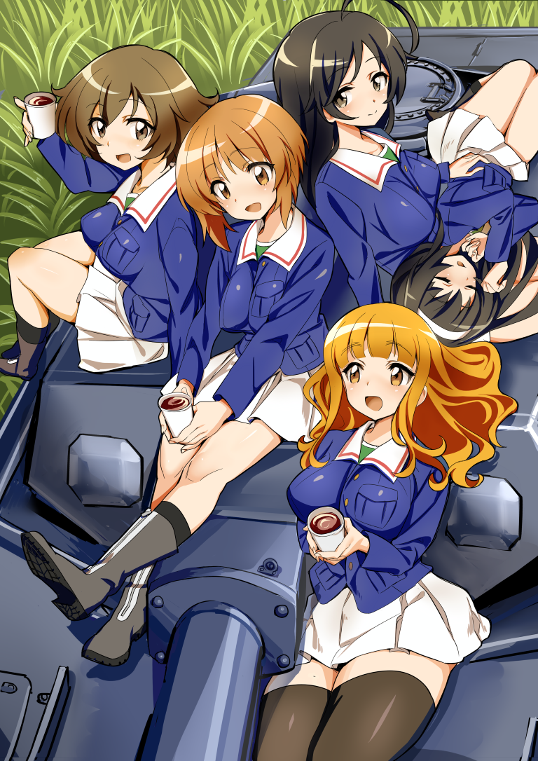 nishizumi miho, akiyama yukari, takebe saori, reizei mako, and isuzu hana (girls und panzer) drawn by manyuu_kaeru_tasuke_sansei