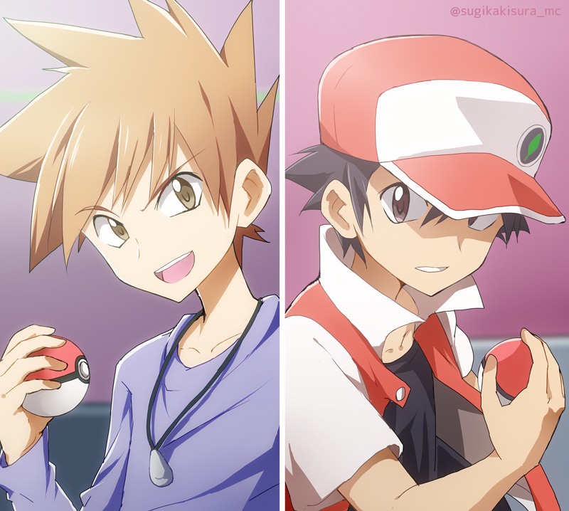 red and blue oak (pokemon and 1 more) drawn by kakiuchi_itsuki