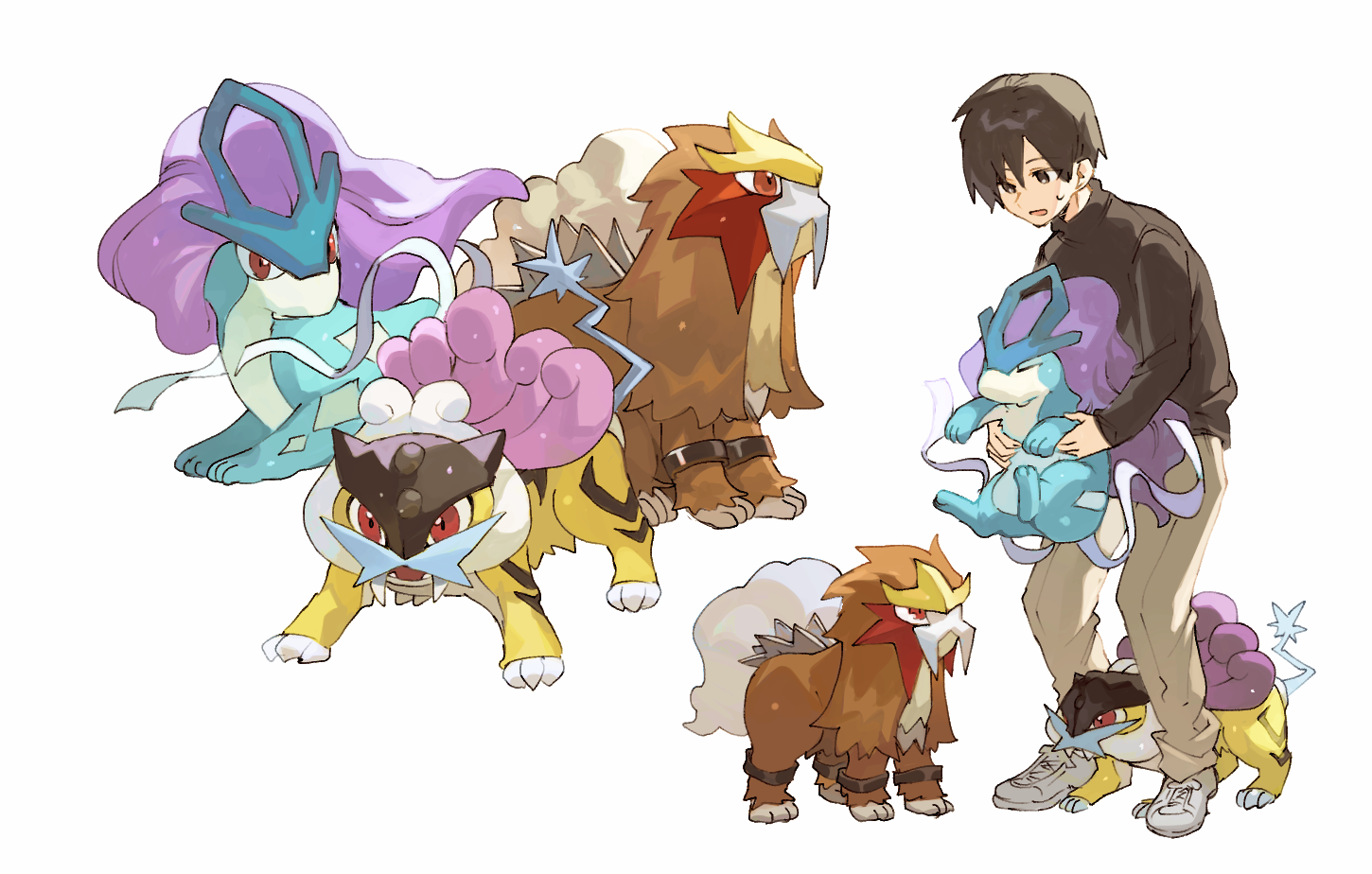 suicune, raikou, and entei (pokemon and 1 more) drawn by qkrwotls16
