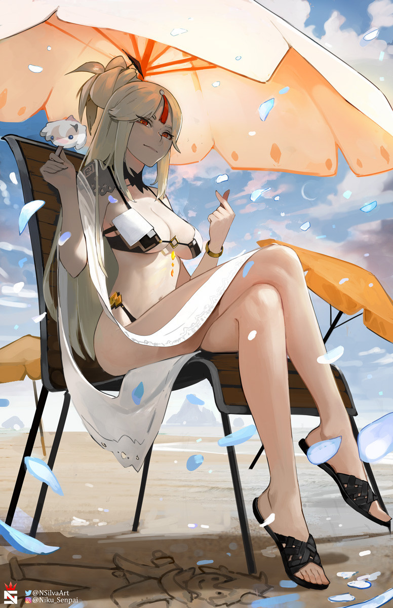 paimon, tartaglia, and ningguang (genshin impact) drawn by nikusenpai