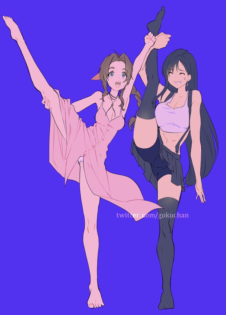 tifa lockhart and aerith gainsborough (final fantasy and 2 more) drawn by goku-chan