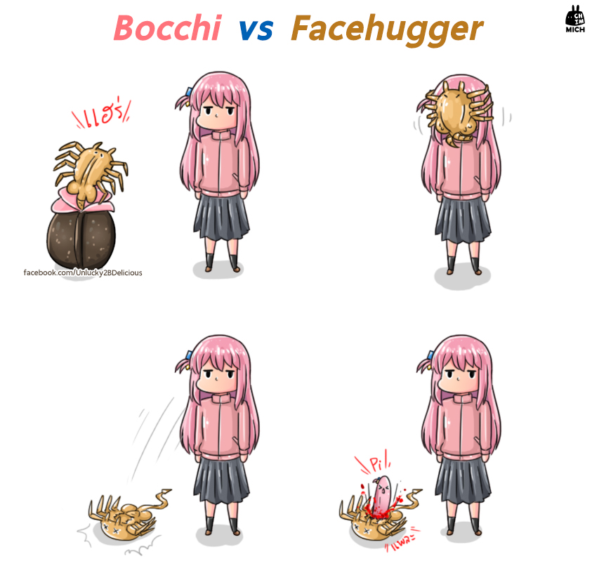 gotoh hitori, facehugger, and chestburster (bocchi the rock! and 1 more) drawn by mr.chimpree