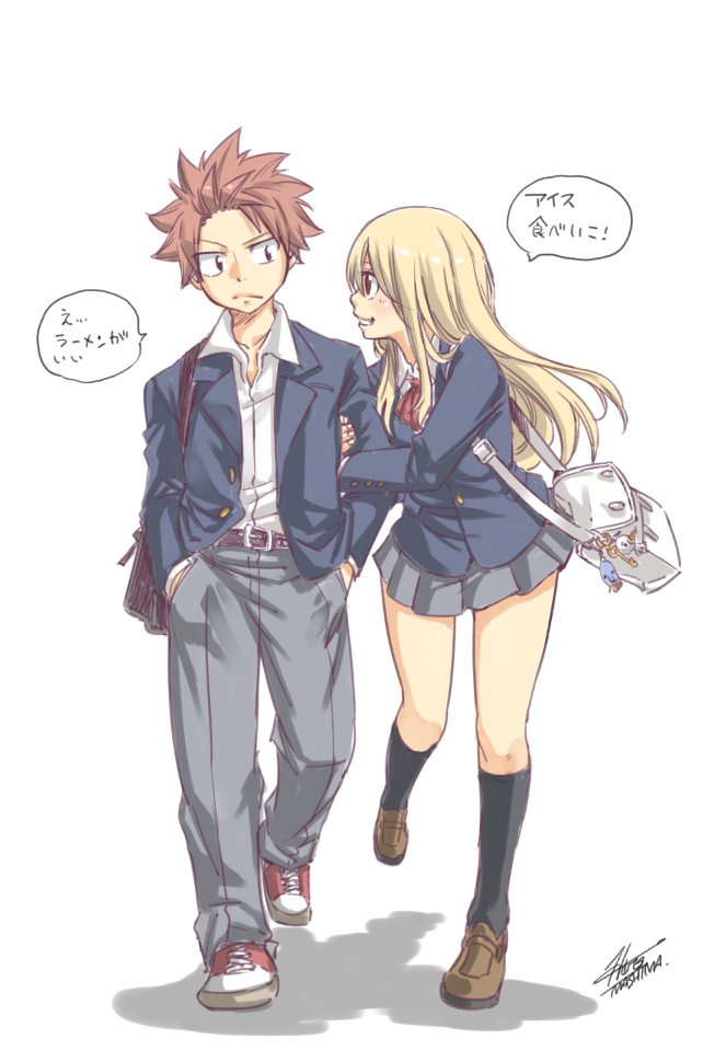 lucy heartfilia and natsu dragneel (fairy tail) drawn by mashima_hiro
