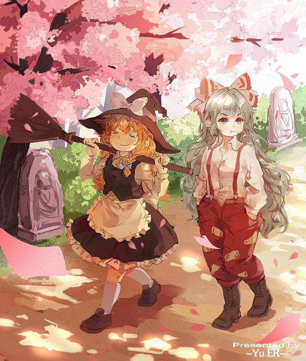 kirisame marisa and fujiwara no mokou (touhou) drawn by yuer_(miyuexinling)