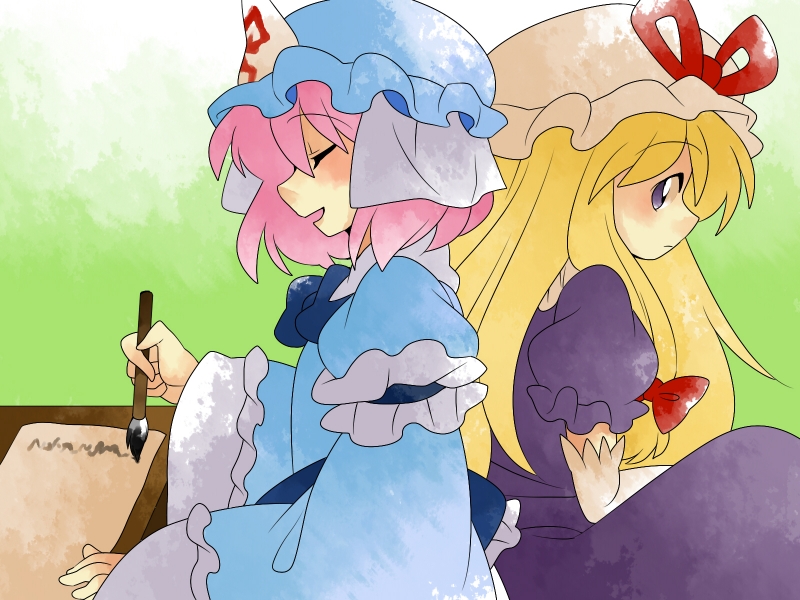 yakumo yukari and saigyouji yuyuko (touhou) drawn by hammer_(sunset_beach)