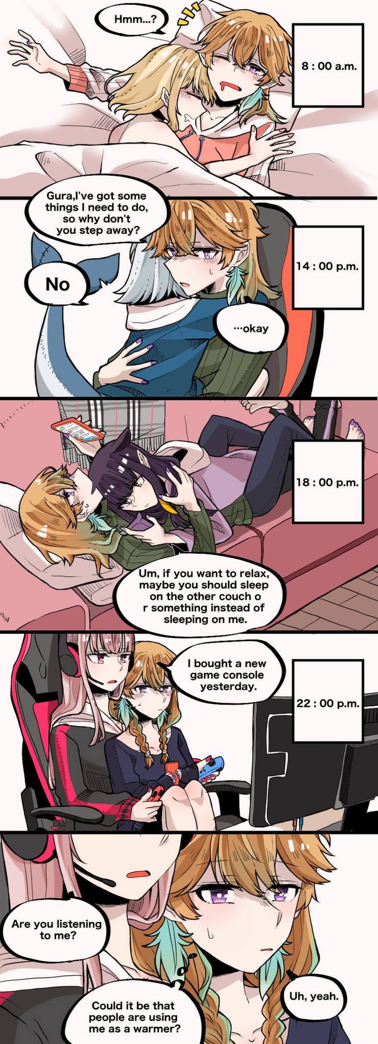 gawr gura, mori calliope, ninomae ina'nis, takanashi kiara, and watson amelia (hololive and 1 more) drawn by sukebeningn