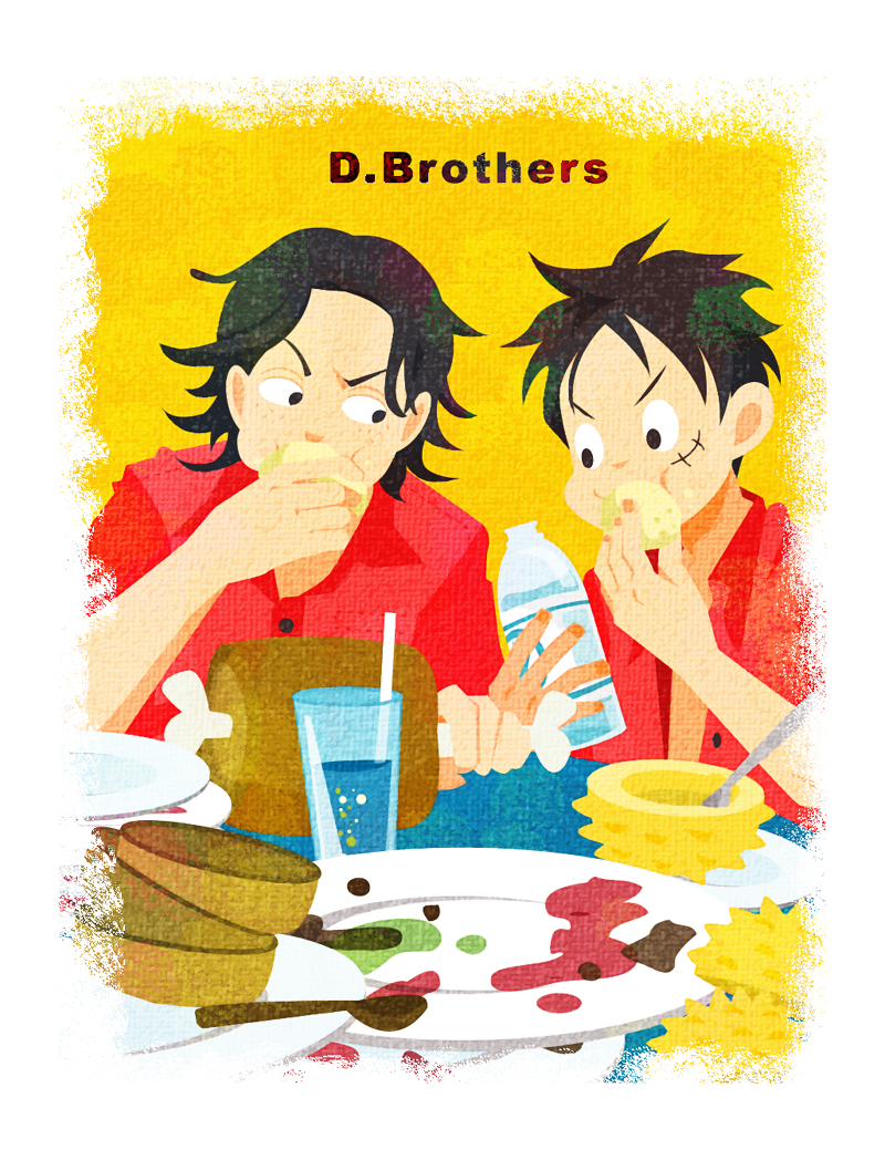 monkey d. luffy and portgas d. ace (one piece) drawn by umami_(cana7227)