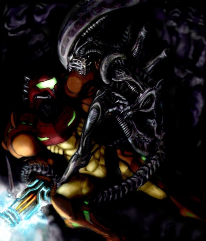 samus aran and xenomorph (metroid and 1 more)