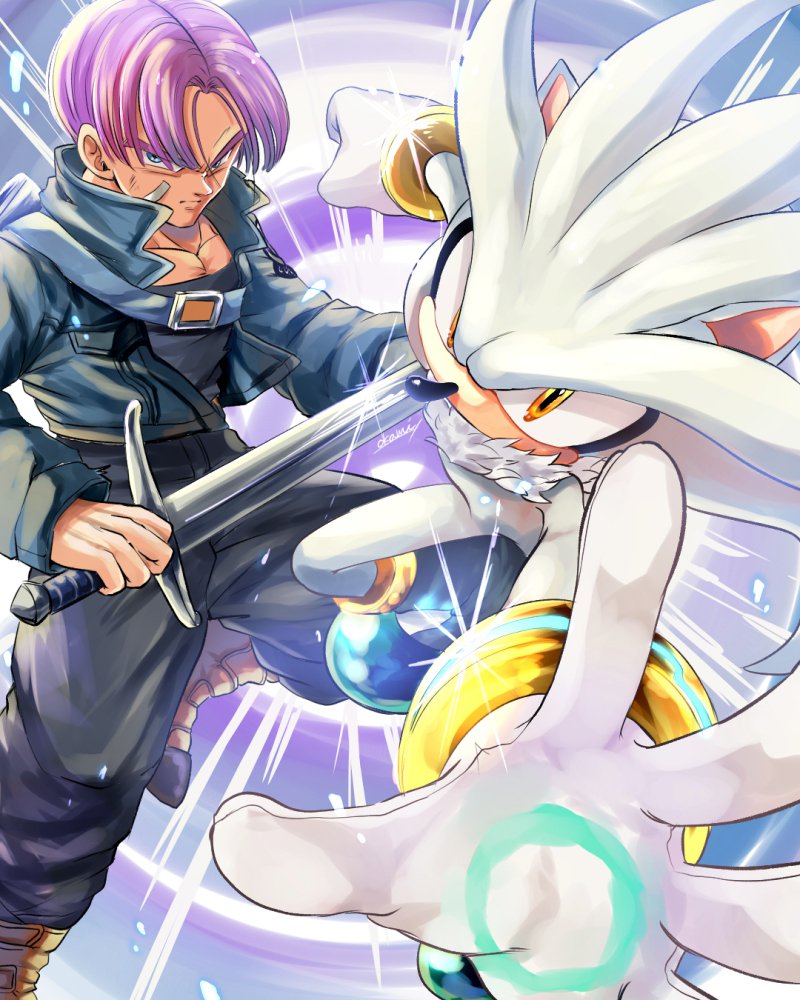 trunks and silver the hedgehog (dragon ball and 2 more) drawn by tondamanuke