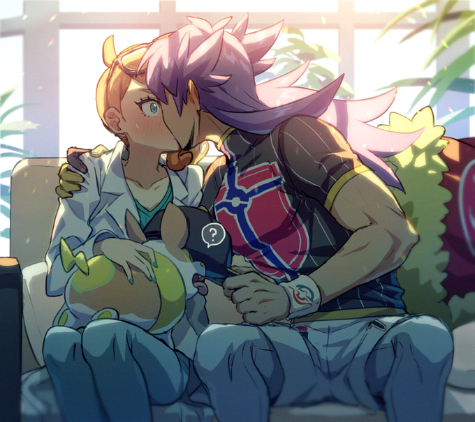 leon, sonia, and yamper (pokemon and 1 more) drawn by shinonoko_(tubamecider)