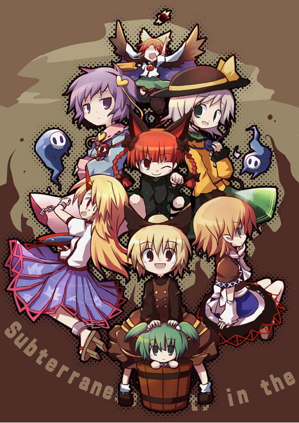 komeiji koishi, komeiji satori, kaenbyou rin, reiuji utsuho, mizuhashi parsee, and 3 more (touhou and 1 more) drawn by dorua_(dollar)