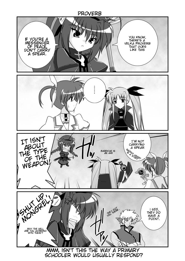 fate testarossa, takamachi nanoha, raising heart, vita, graf eisen, and 2 more (lyrical nanoha and 2 more) drawn by mikage_takashi