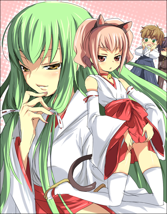c.c., lelouch vi britannia, kururugi suzaku, and anya alstreim (code geass) drawn by kl_(dgzonbi)