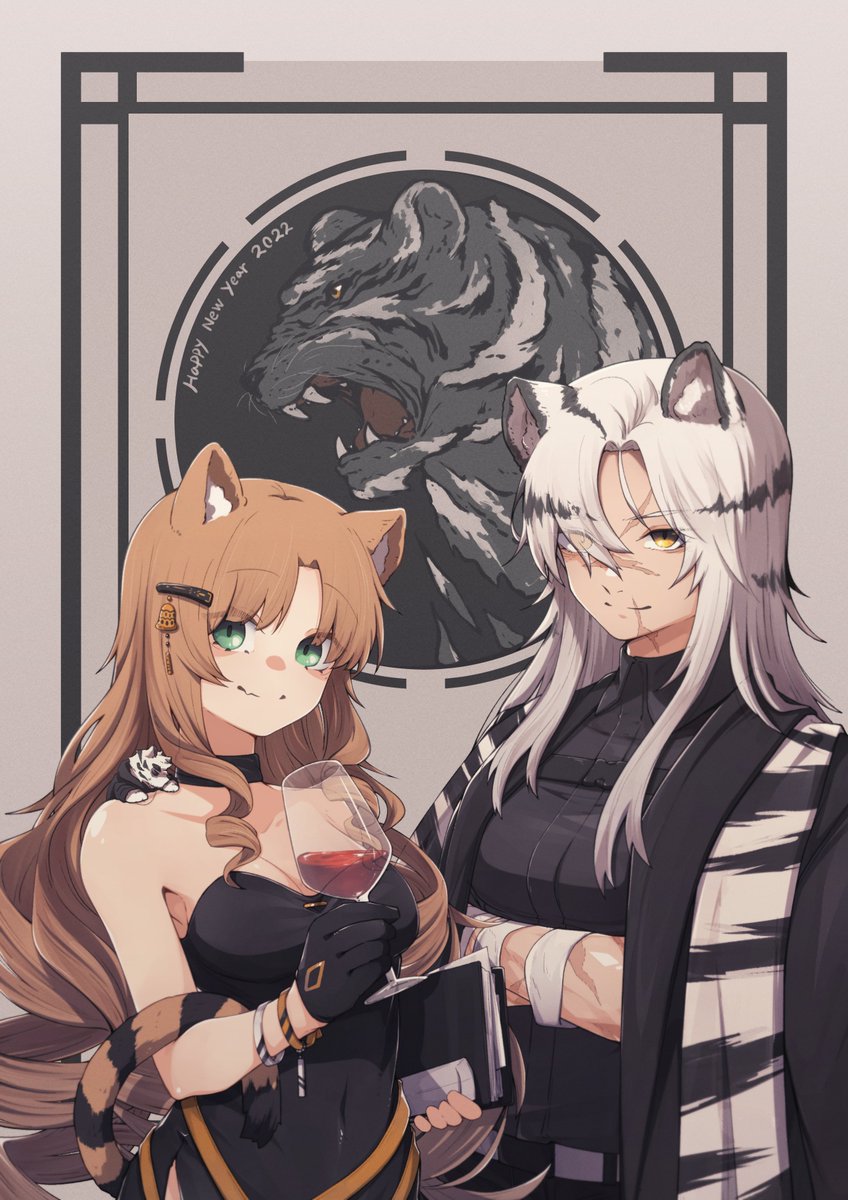 mountain, swire, and indra (arknights) drawn by if_f