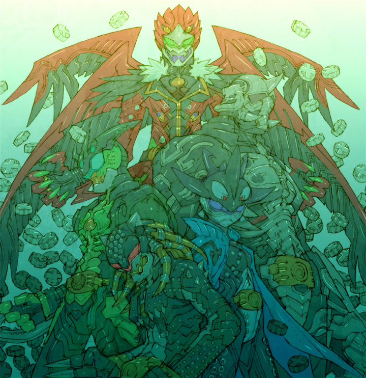 ankh, mezul, uva, gamel, and kazari (kamen rider and 1 more) drawn by nakayama_tooru