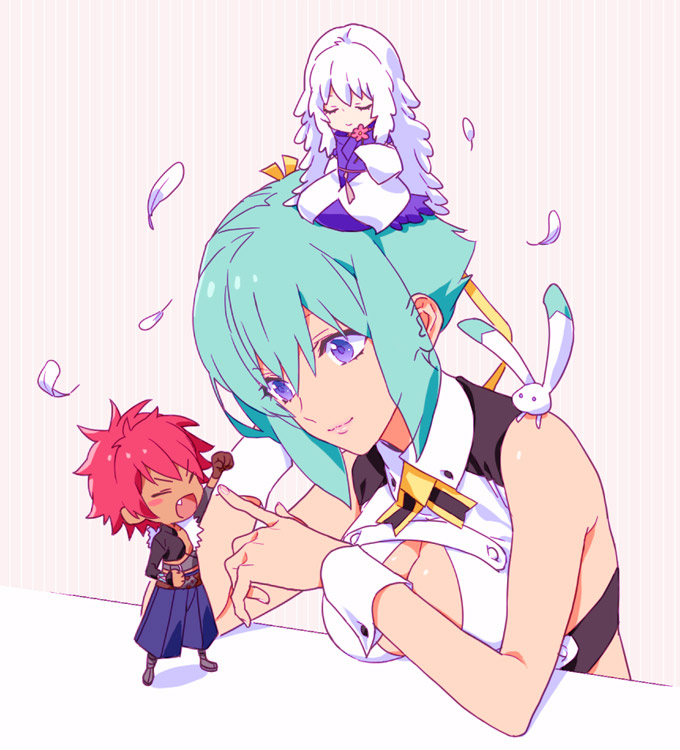 zessica wong, kagura demuri, shush, and towano mykage (aquarion and 1 more) drawn by mogutanabe