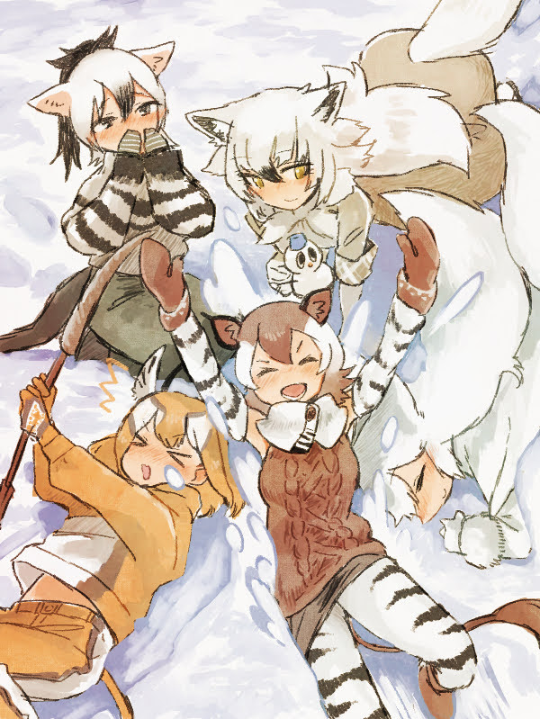 aardwolf, arctic fox, okapi, thomson's gazelle, and arctic wolf (kemono friends) drawn by shuushuusha