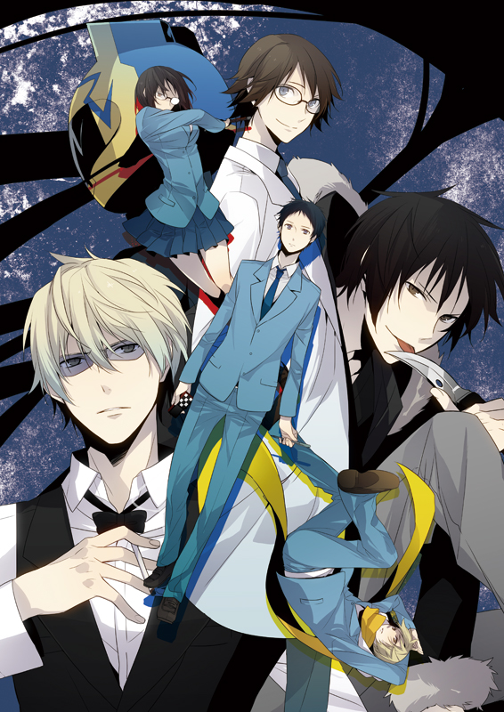 orihara izaya, sonohara anri, heiwajima shizuo, celty sturluson, ryuugamine mikado, and 2 more (durarara!!) drawn by xia_(ryugo)