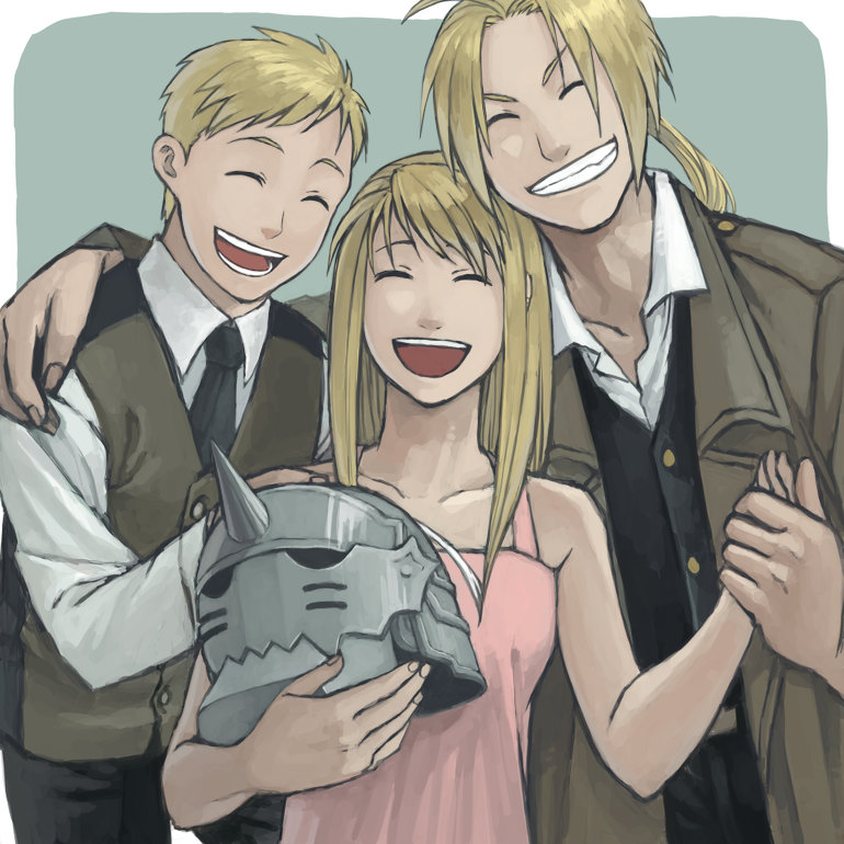 edward elric, alphonse elric, and winry rockbell (fullmetal alchemist) drawn by mukuo