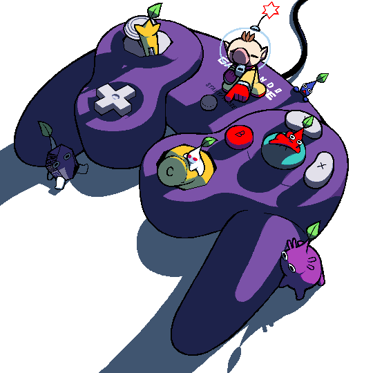 red pikmin, olimar, yellow pikmin, blue pikmin, purple pikmin, and 2 more (pikmin) drawn by baconpal