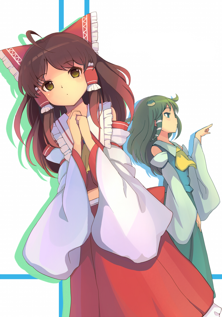 hakurei reimu and kochiya sanae (touhou) drawn by sanntouhei