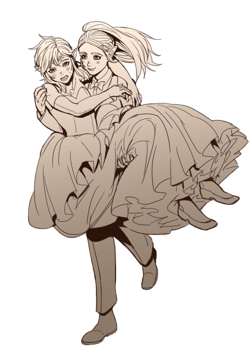 link and princess zelda (the legend of zelda and 1 more) drawn by mella