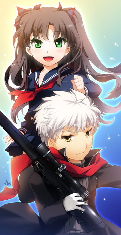 archer and tohsaka rin (fate and 2 more) drawn by arisu_shiria