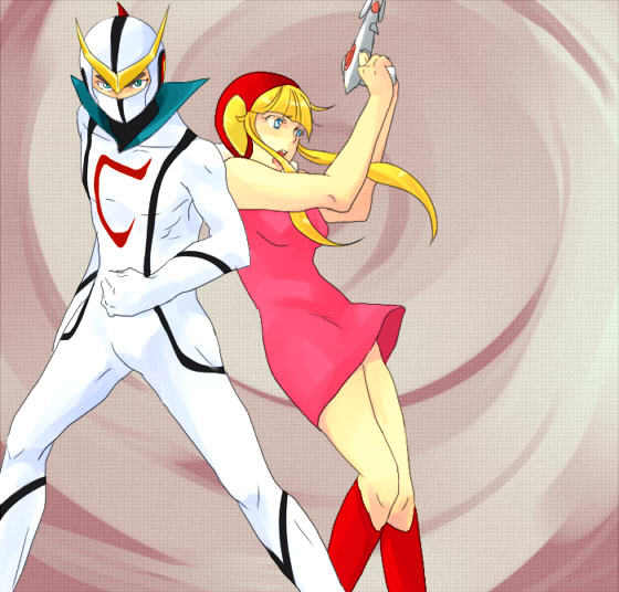 casshern, kouzuki luna, and azuma tetsuya (casshern and 1 more) drawn by chouko_(waru)