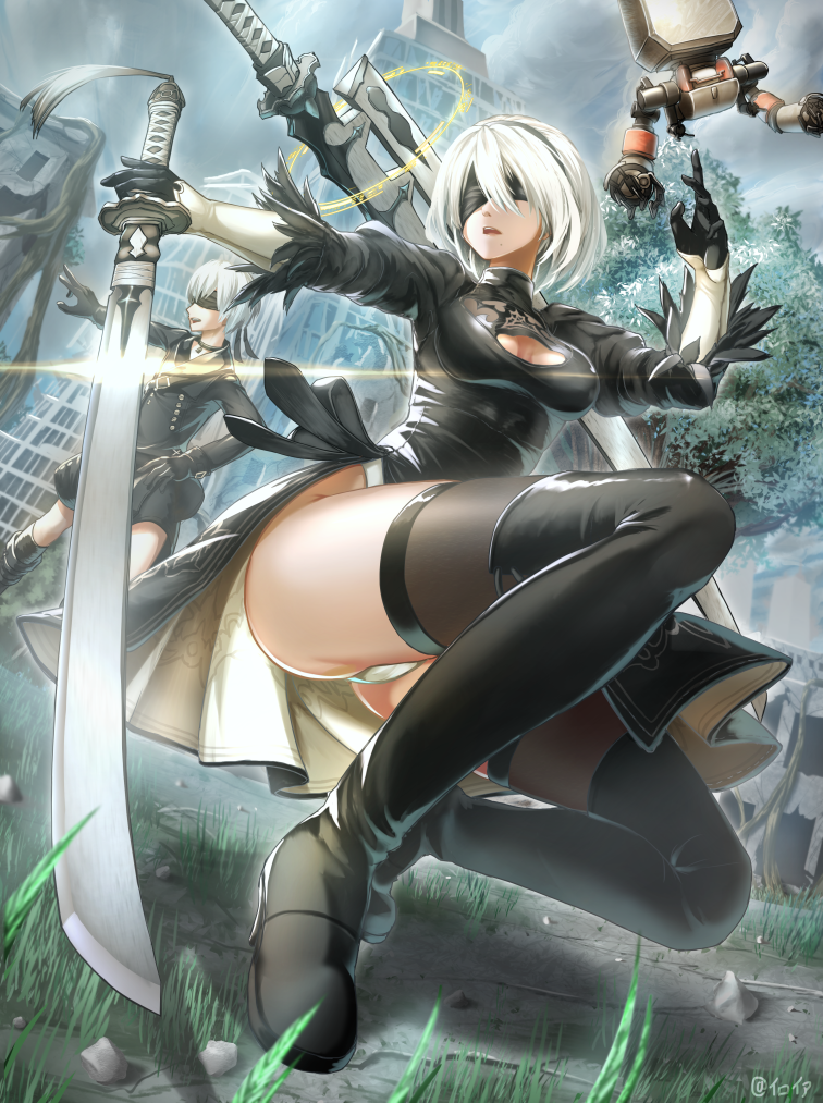 2b, 9s, and pod (nier and 1 more) drawn by iroia