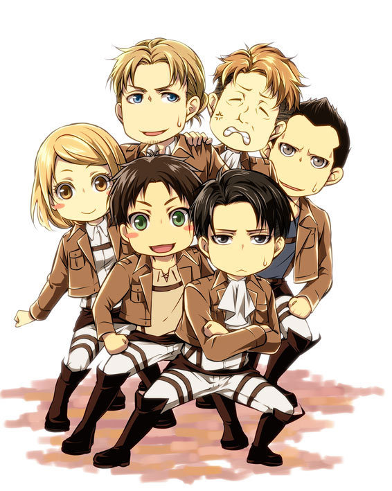 eren yeager, levi, petra ral, auruo bossard, erd gin, and 1 more (shingeki no kyojin and 1 more) drawn by shibaken