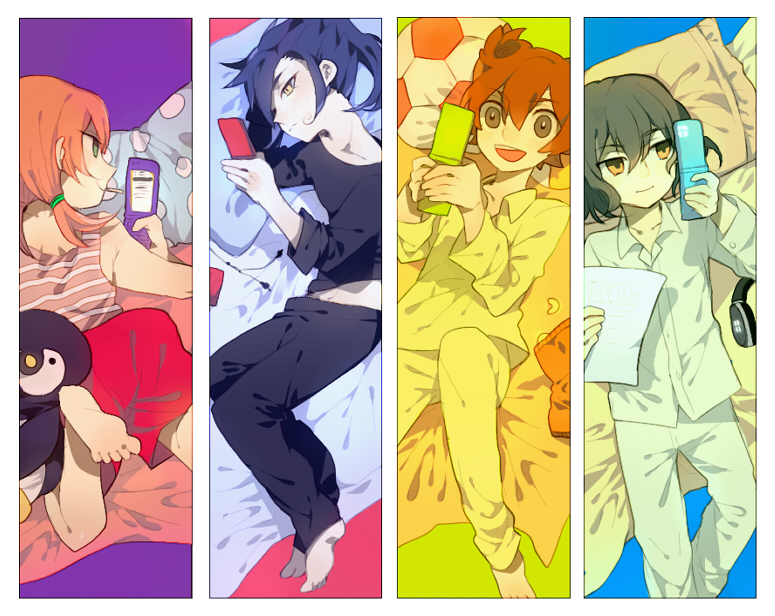 kirino ranmaru, shindou takuto, matsukaze tenma, and tsurugi kyousuke (inazuma eleven and 1 more) drawn by newo_(shinra-p)