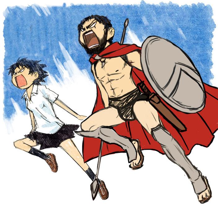 konno makoto and leonidas i (toki wo kakeru shoujo and 1 more) drawn by azuma_kiyohiko