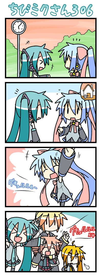 hatsune miku, kagamine len, kasane teto, akita neru, chibi miku, and 1 more (vocaloid and 1 more) drawn by minami_(colorful_palette)
