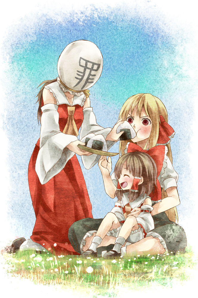 hakurei reimu, rumia, sendai hakurei no miko, and sin sack (original and 2 more) drawn by michimaru_(michi)