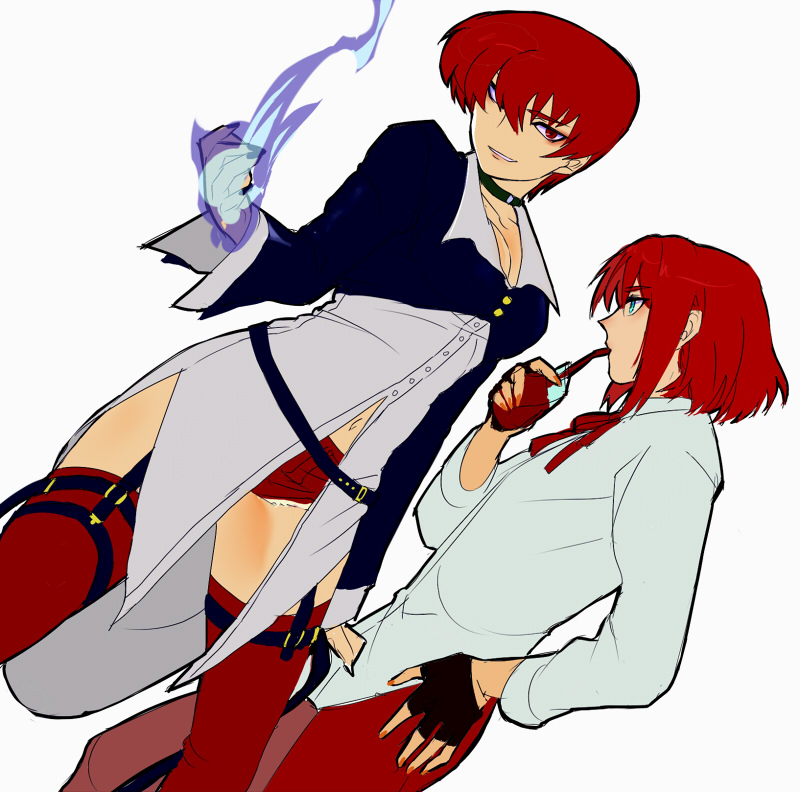 tohno akiha, yagami iori, and vermillion akiha (the king of fighters and 1 more) drawn by tarakoutibiru