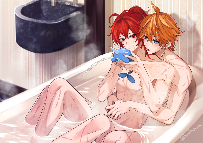 tartaglia and diluc (genshin impact) drawn by hiki_yuichi